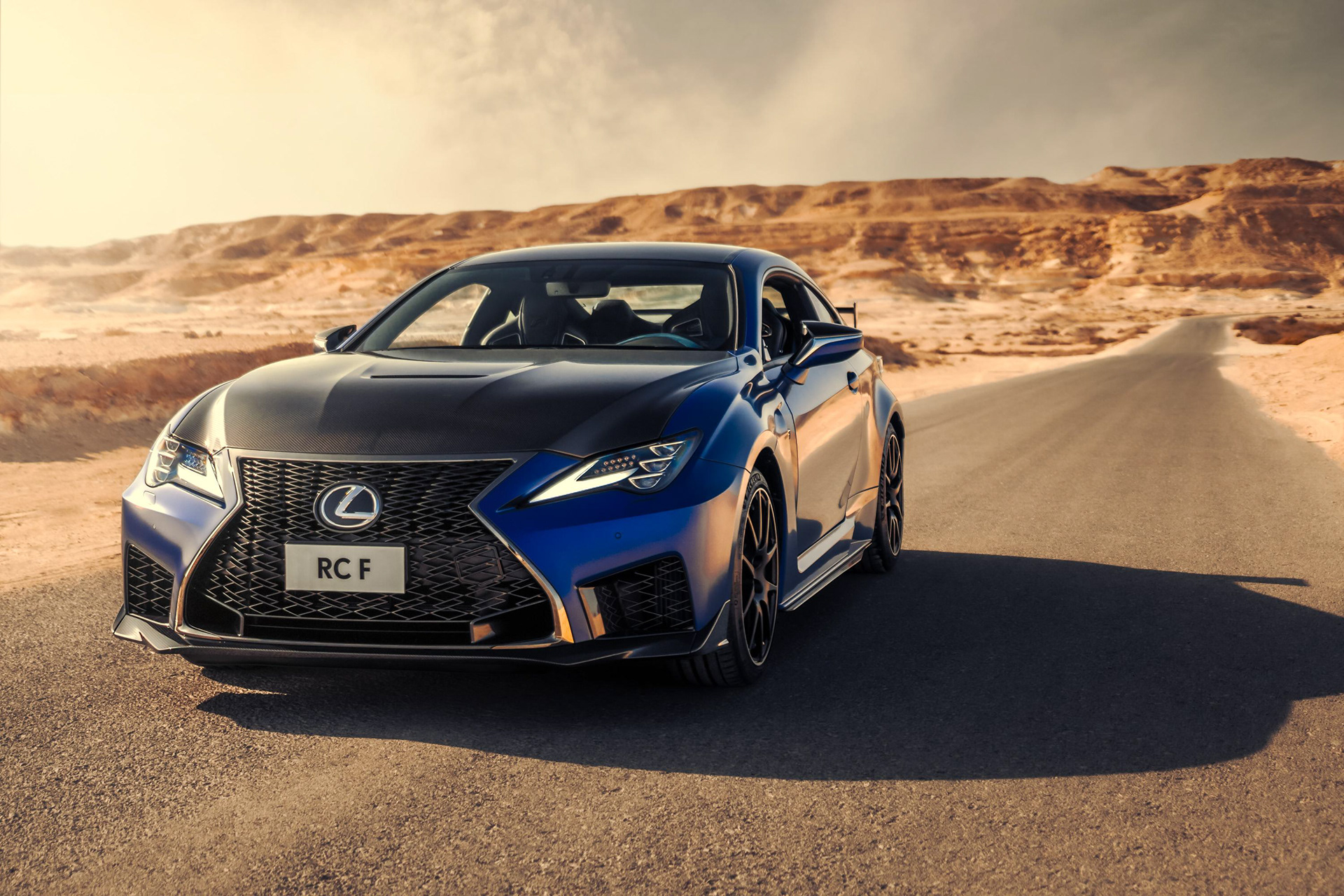 2022 Lexus RC F Track Edition, front 3/4, Sakhir Desert, hard daylight