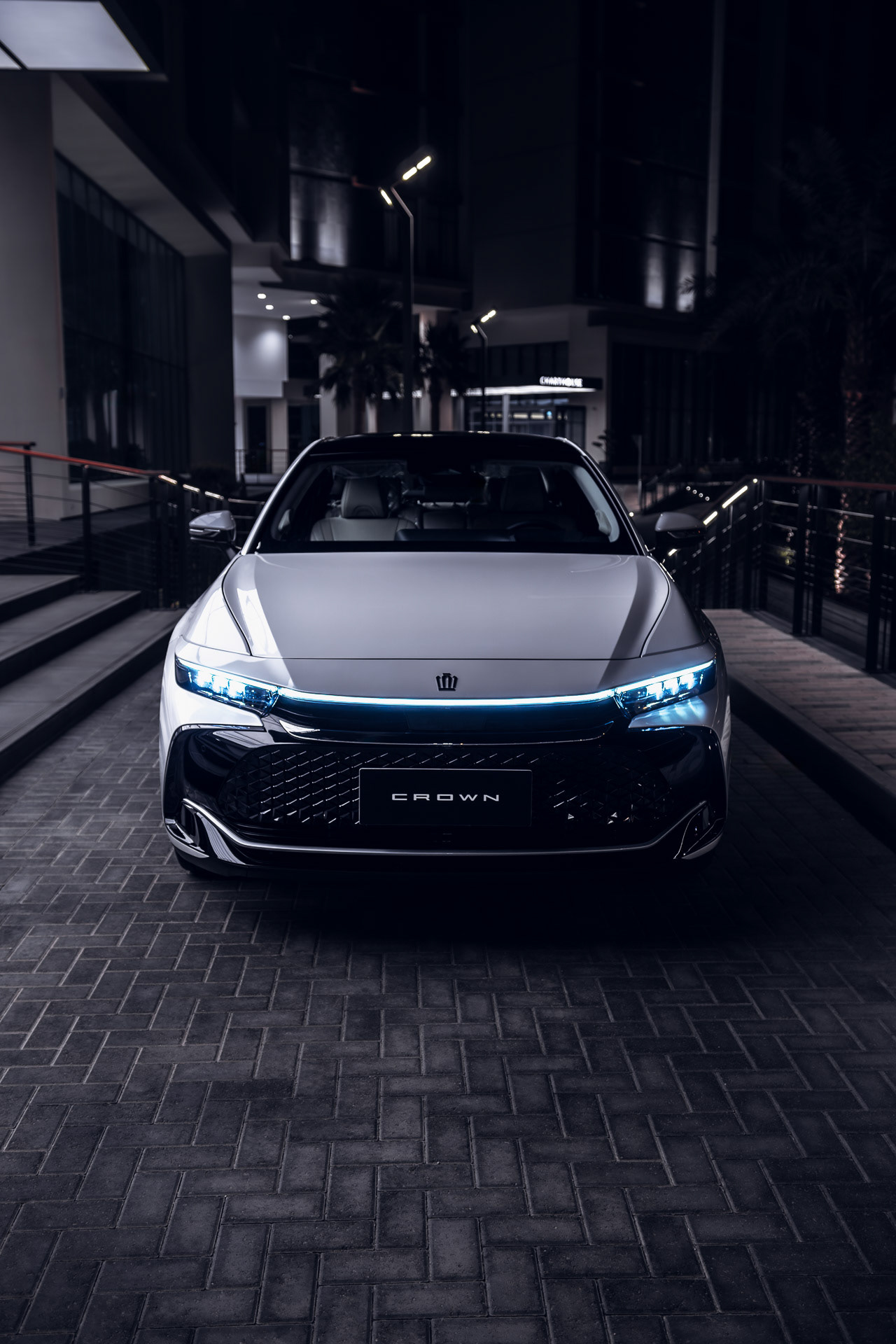 Toyota Crown, LED headlight detail, night shoot, Bahrain