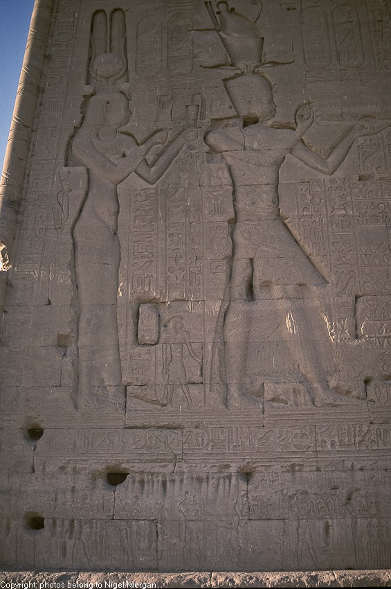 Dendara - relief of Queen cleopatra the son of Caesar and Ptolemy XV Caesar. 