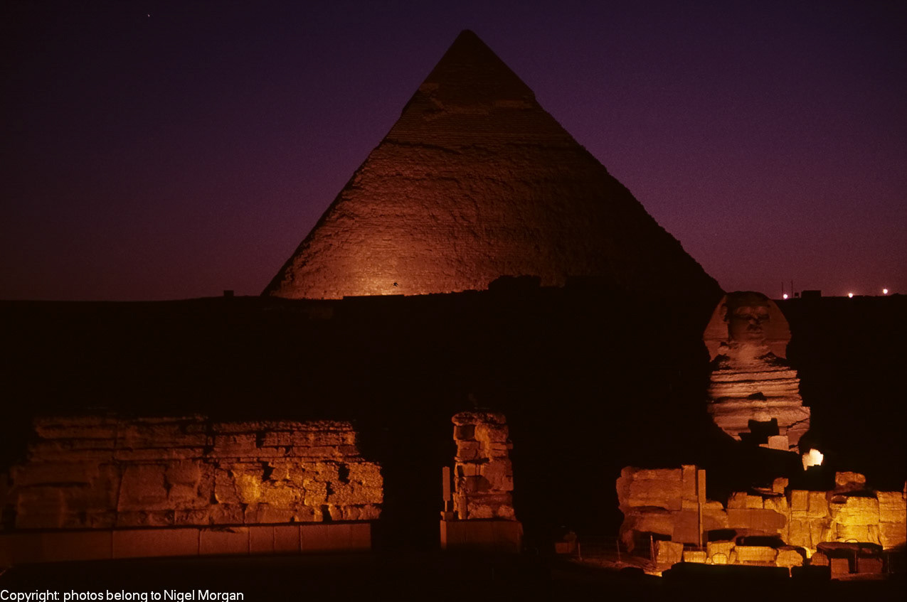 Light show at Giza Pyramids.