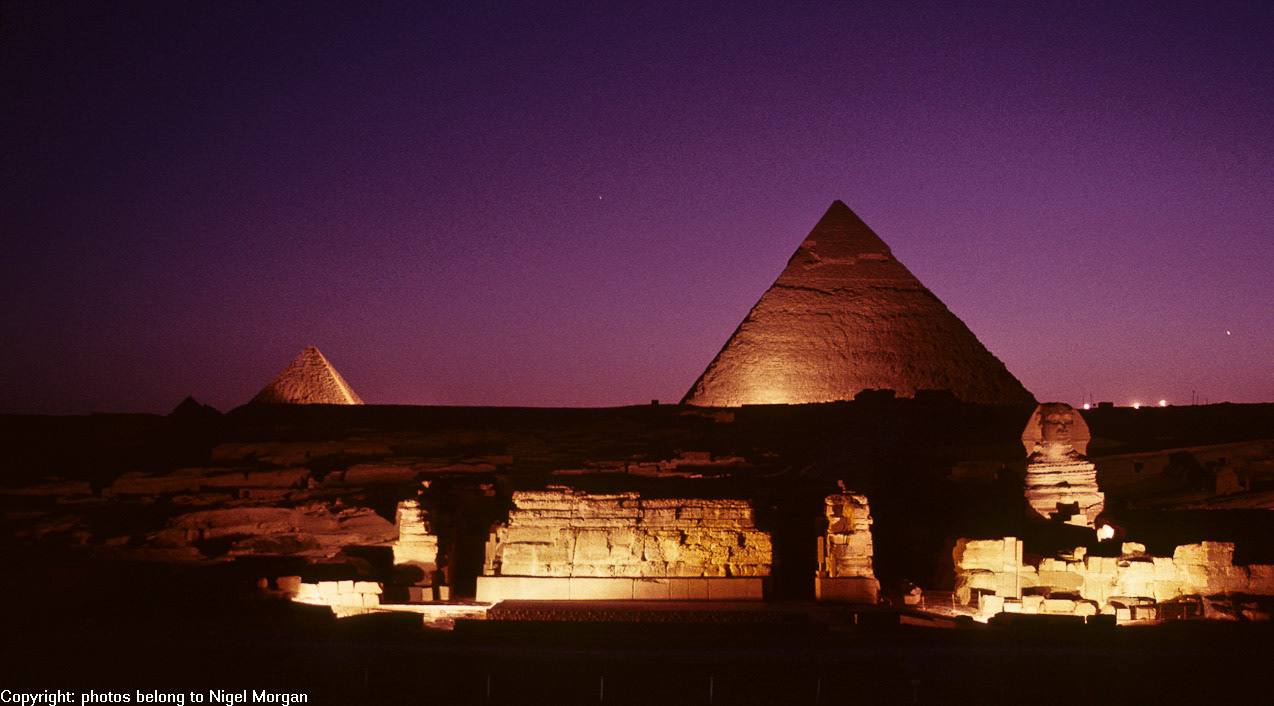 Light show at Giza Pyramids.