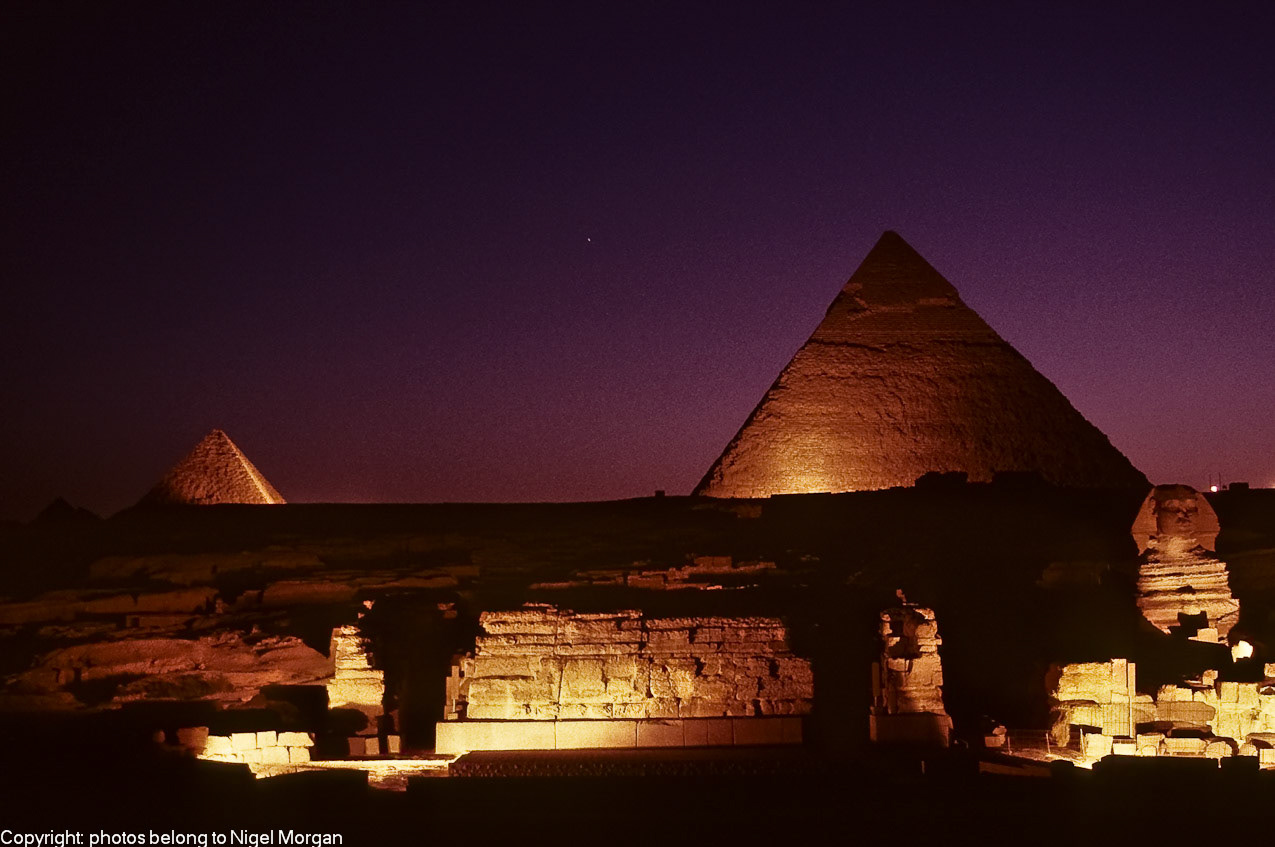 Light show at Giza Pyramids.