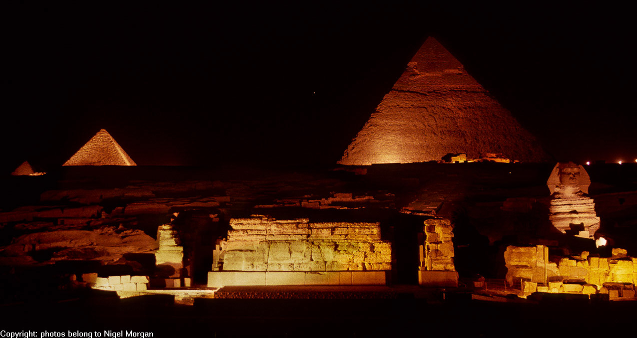 Light show at Giza Pyramids.