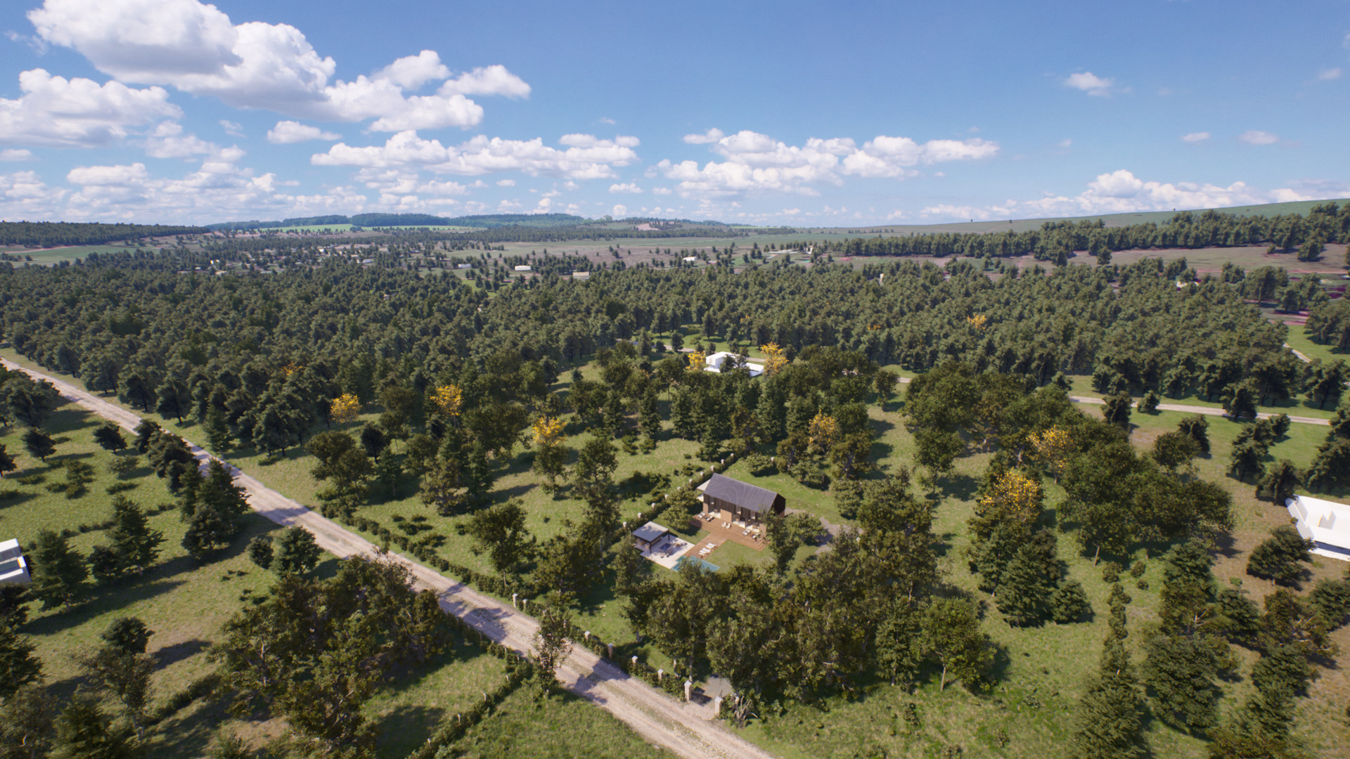 Aerial view from the center of the landscape.