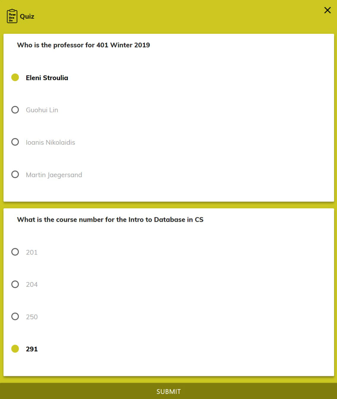 Quiz page