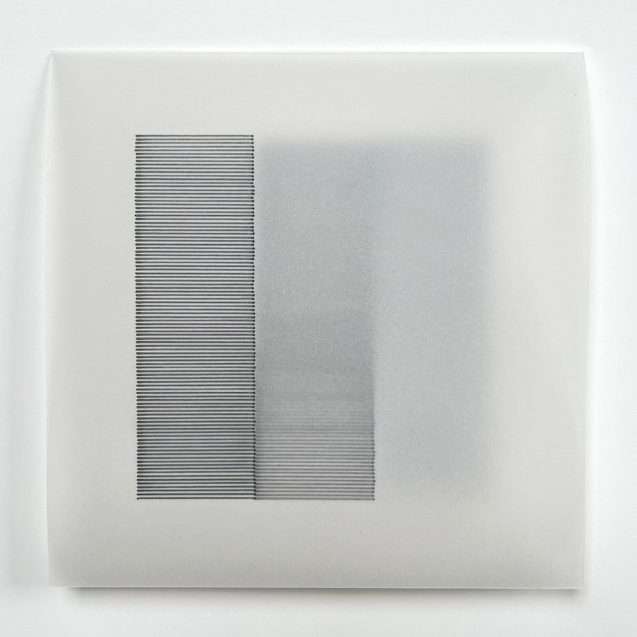 303 lines, 2nd June, fineliner on 15x45 cm tracing paper, folded