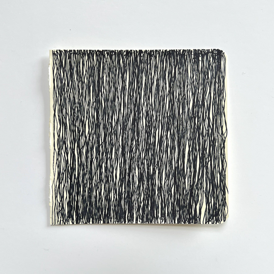 353 lines, 22nd July, trying to draw straight lines while on the train. Fineliner on 11x11 cm notebook paper