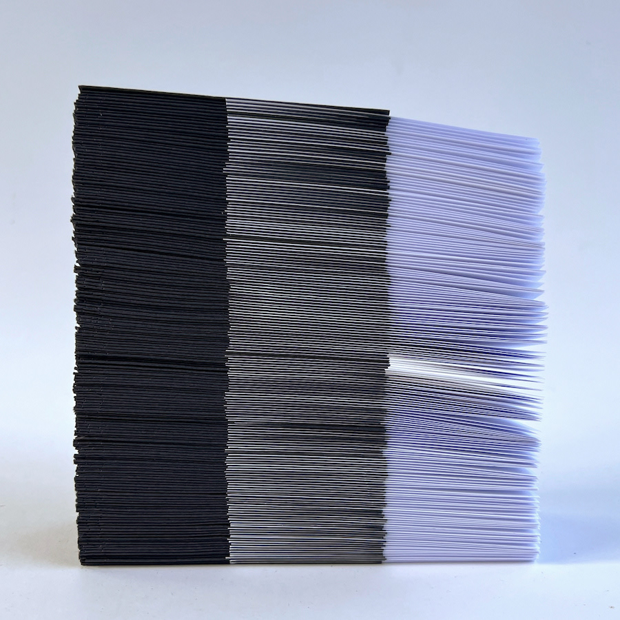 359 lines, 28th July, paper napkins and paper, all cut to 10x5 cm. The stack measures 15x15x5 cm