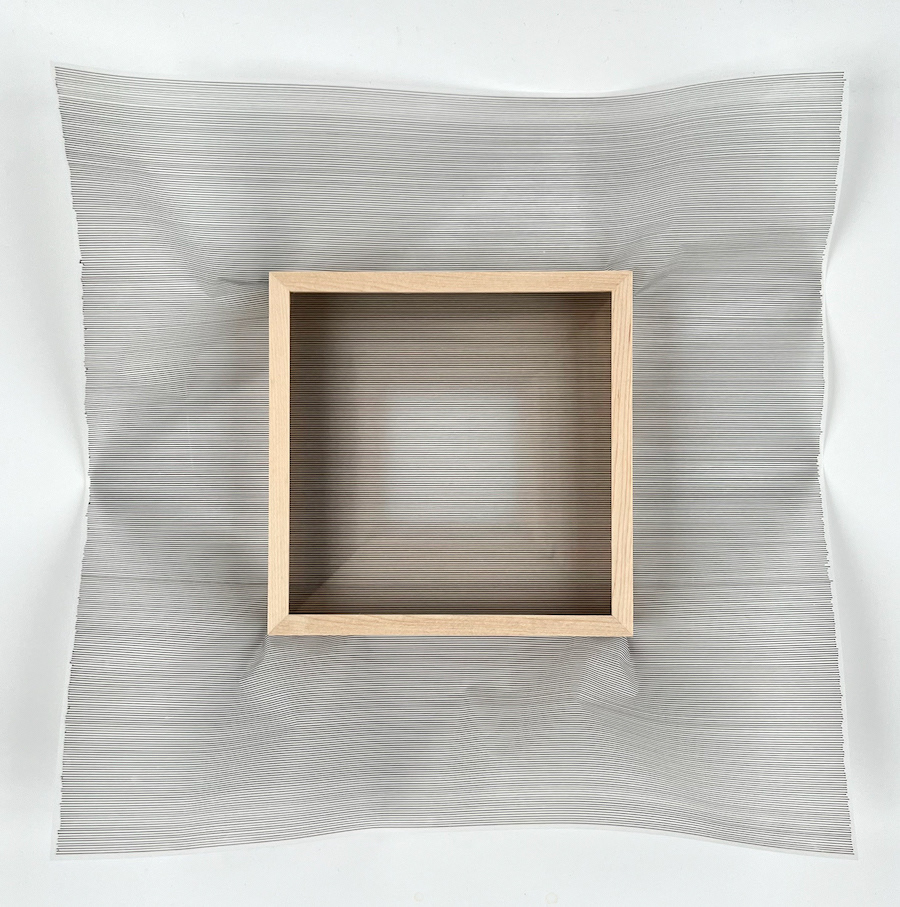 356 lines, 25th July. Lines of 35.6 cm each. 15x15 cm of the drawing is framed. Rotring pen on 37x37 cm tracing paper