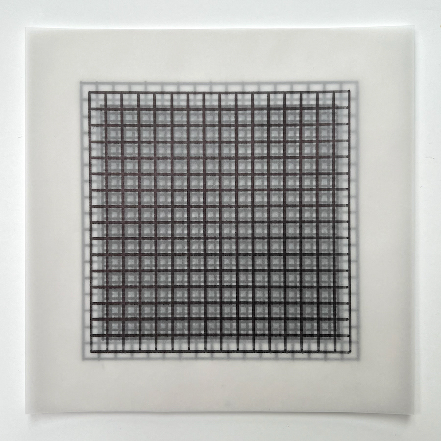 130 lines, 12th December, marker on three layers of tracing paper