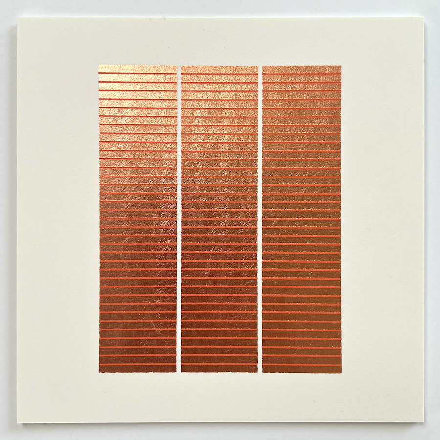 213 lines, 4th March, copper leaf and (orange) acrylic marker on paper