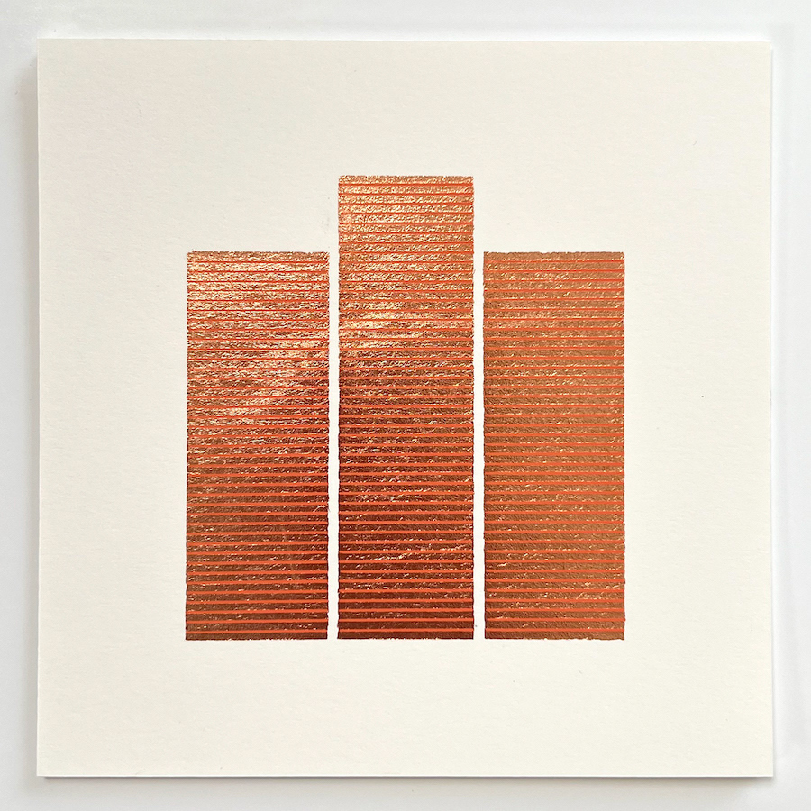 253 lines, 13th April, acrylic marker on copper leaf on paper