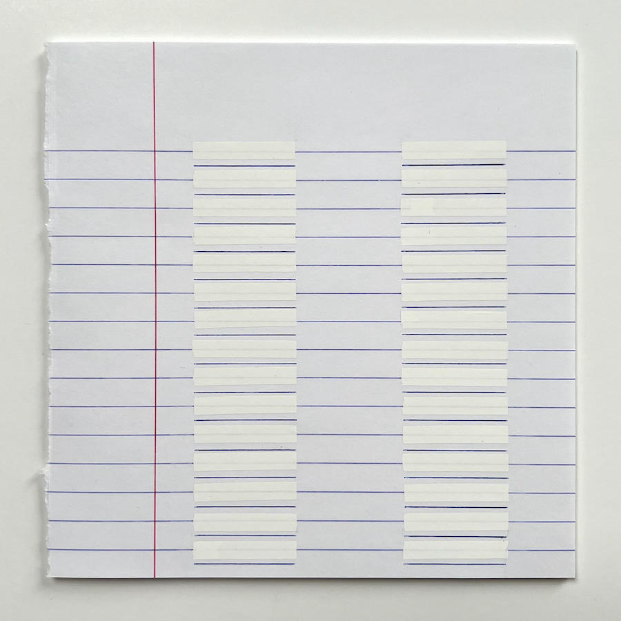 60 lines, 3rd October, bic pen and correction tape on lined paper