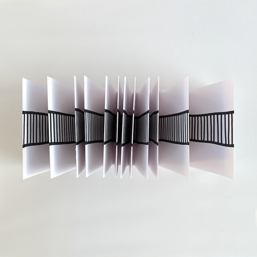 362 lines, 31st July, marker pen on 360x15 cm paper, folded to 15x15 cm.