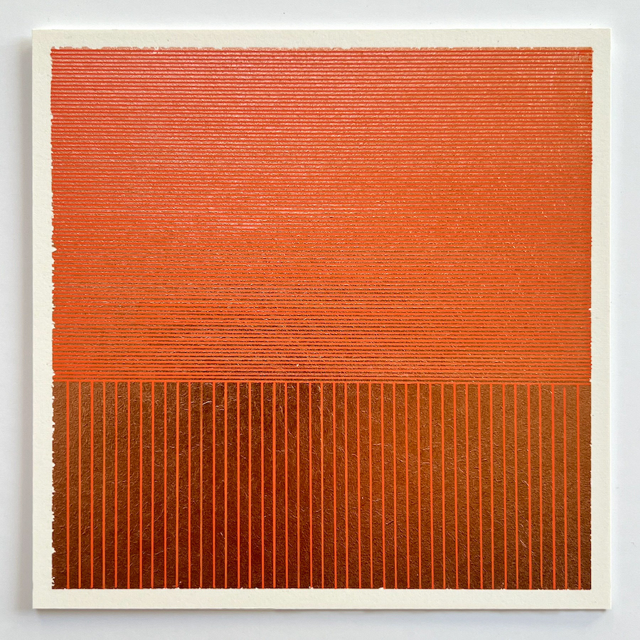 261 lines, 21st April, acrylic marker and copper leaf on 15x15cm paper