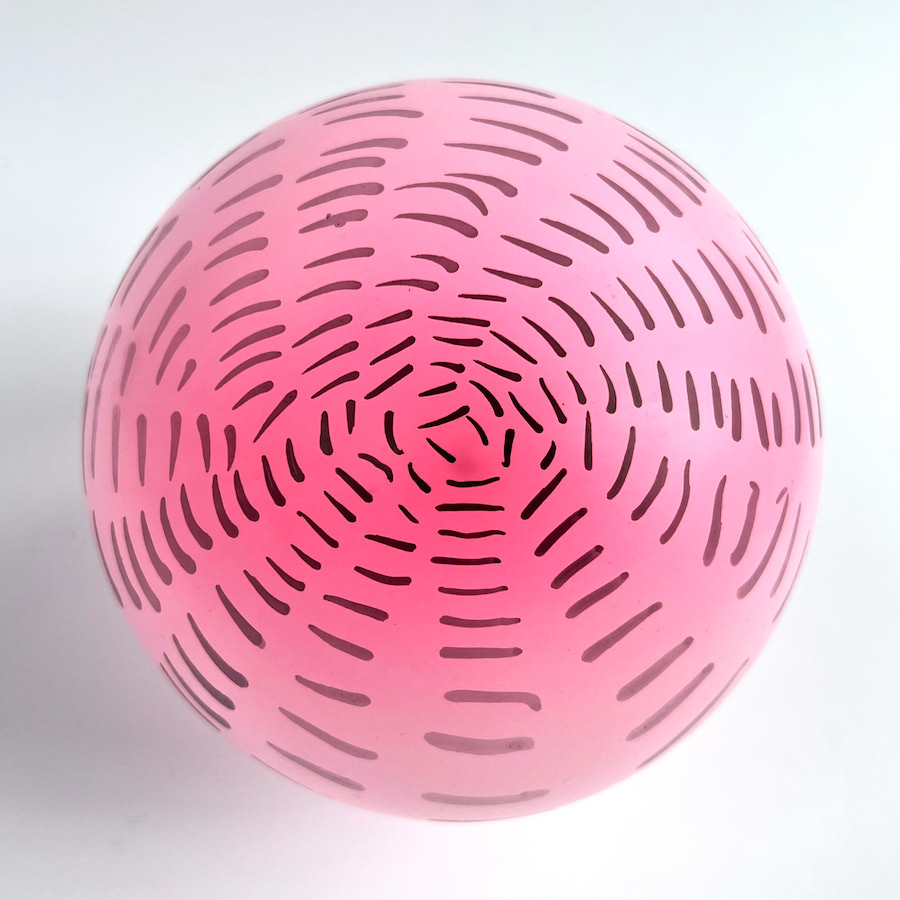 347 lines, 16th July, marker pen on a ballon. 15x15 cm photograph. (the balloon will not last)
