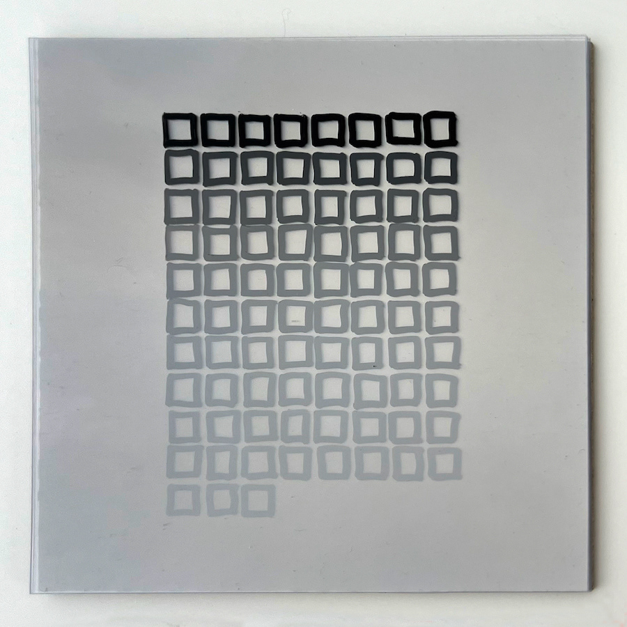 332 lines, 1st July, Paint marker on 11 sheets of 15x15cm clear acrylic