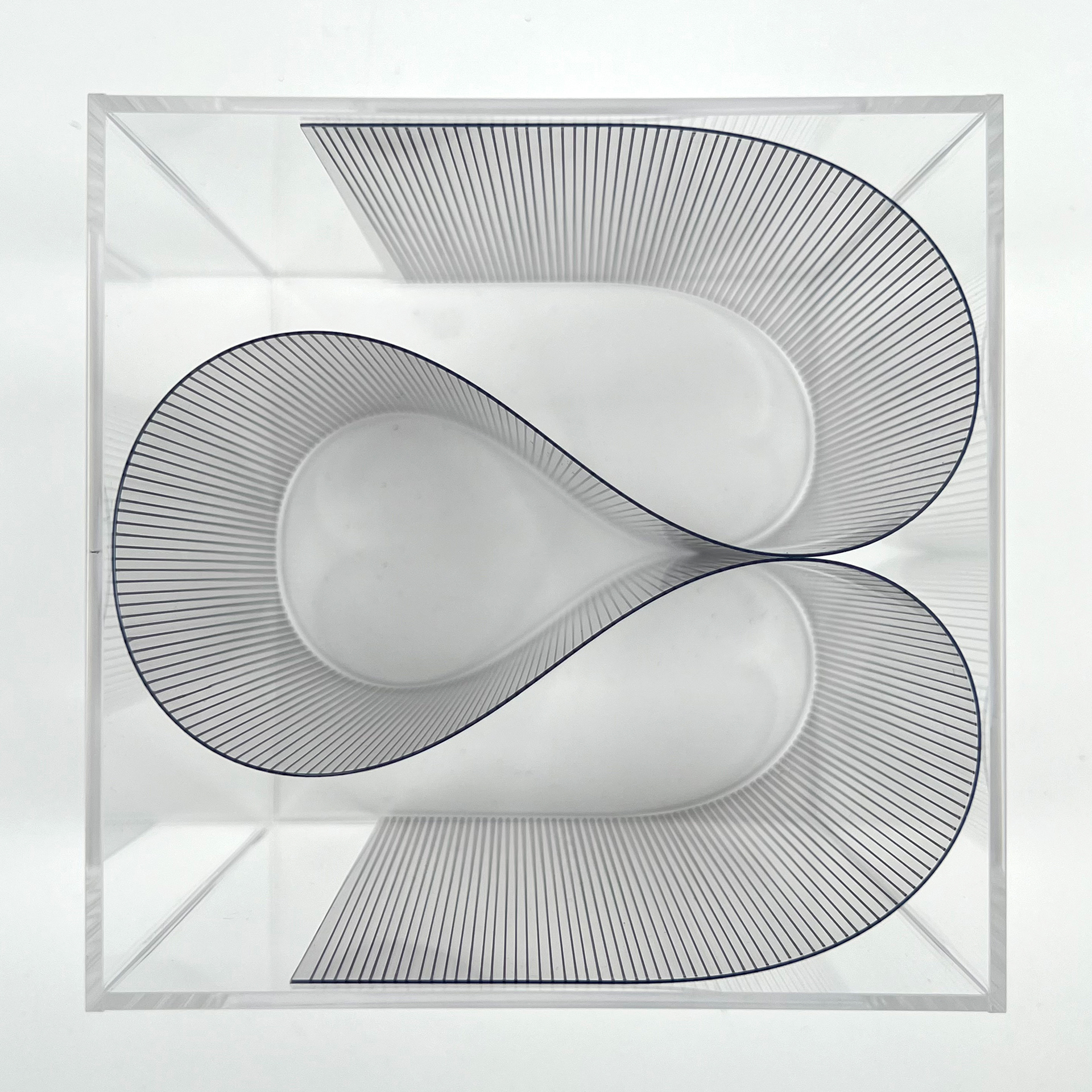 326 lines, 25th June, marker pen on a 64.5x14.3 cm acrylic sheet in a 15x15x15 cm box. The lines are slanted by 2 mm