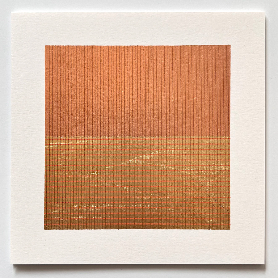 248 lines, 8th April, biro and acrylic marker on copper and gold leaf on 15x15cm paper.