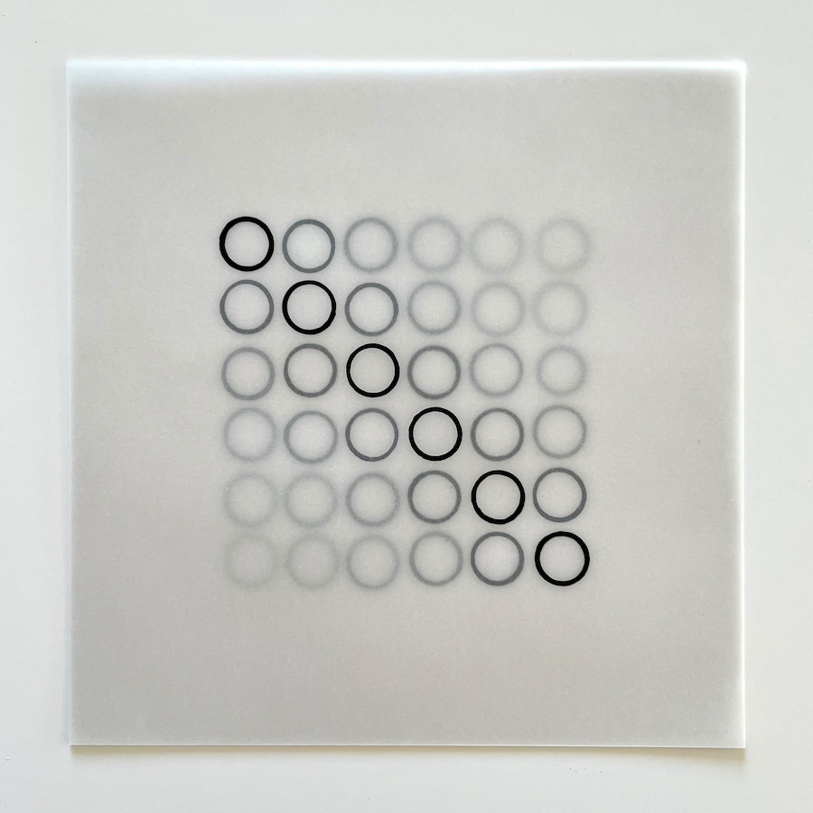 36 lines, 9th September, marker pen on 6 sheets of tracing paper