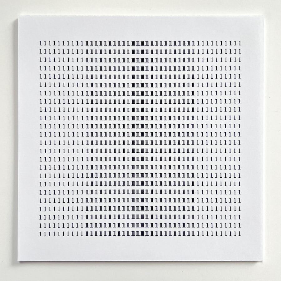72 lines, 15th October, typographical drawing with 72 lines, each consisting of 72 numbers one