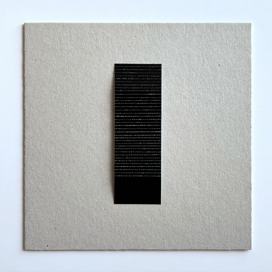 38 lines, 11th September, duct tape (38 pieces) on cardboard