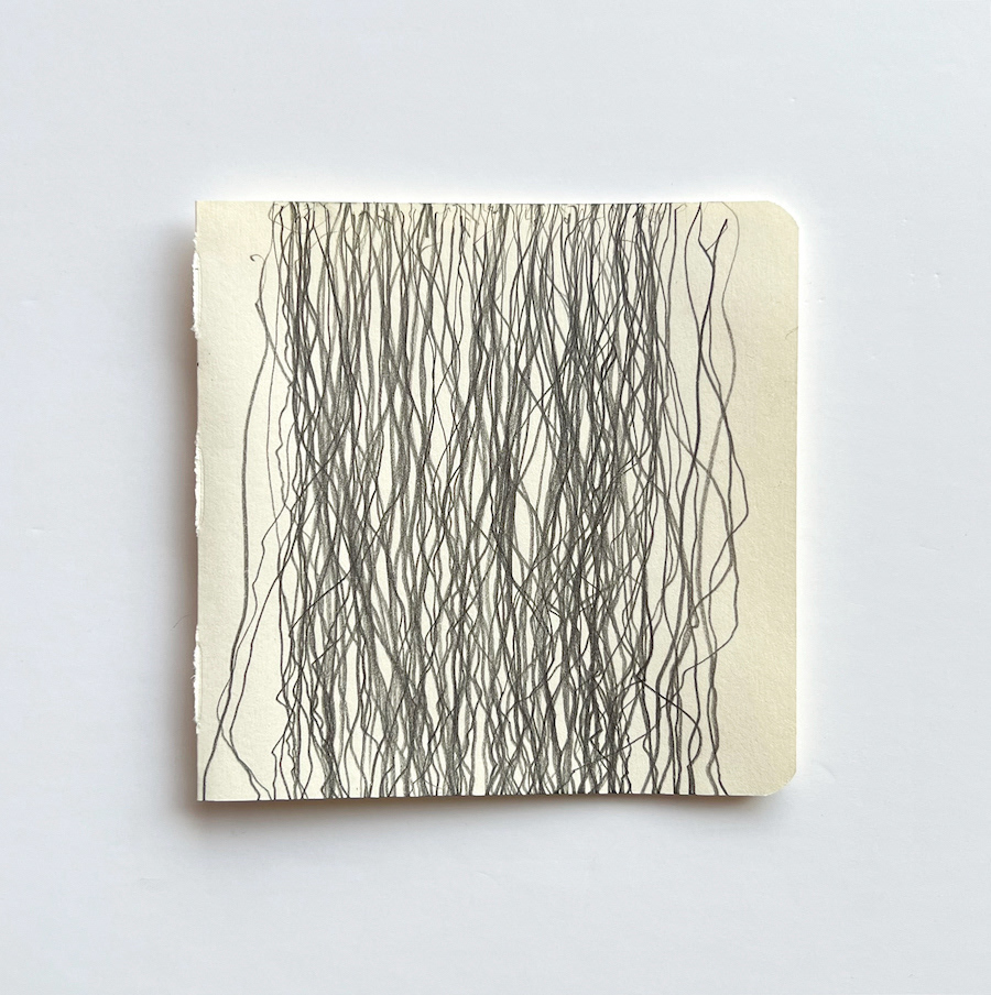 133 lines, 15th December, 4B pencil on (11.5x11.5cm) notebook paper, drawn in a car driving on a very bendy mountain road in the dark (I was a passenger)