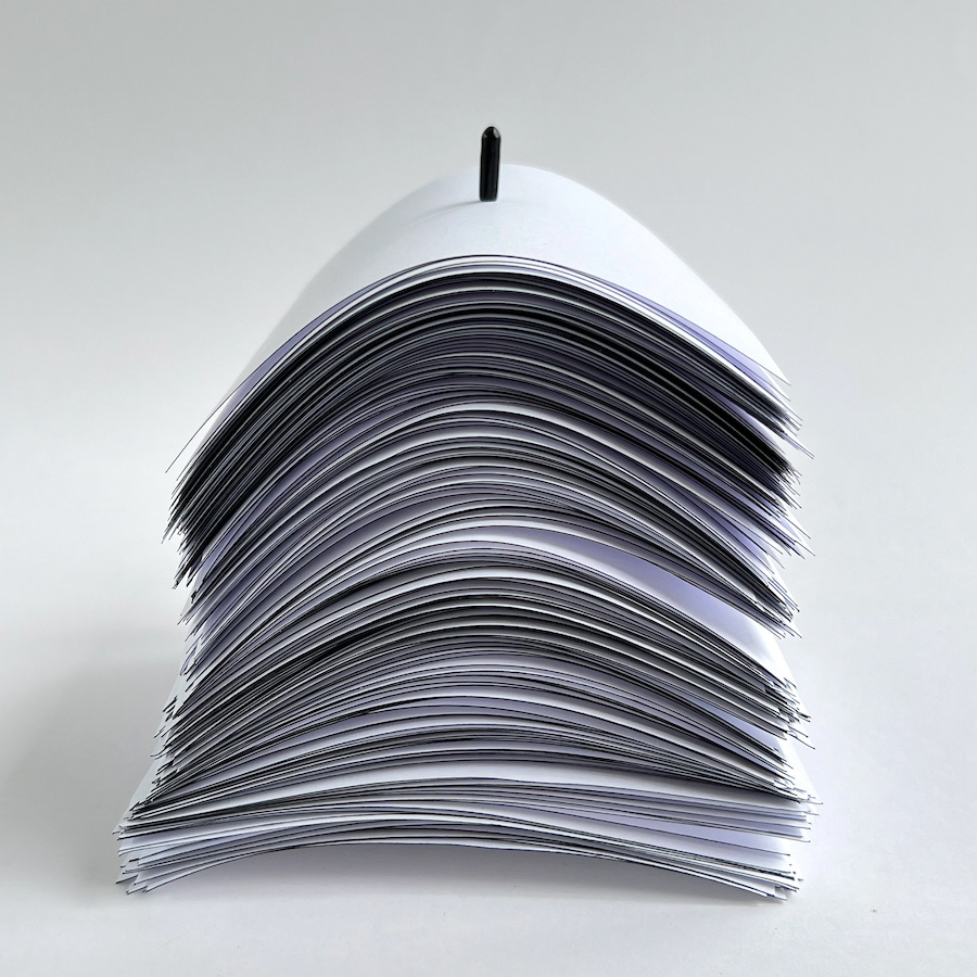 290 lines, 20th May, black marker line on one side of all 290 pieces of 15x15cm paper, pinned on a receipt stick