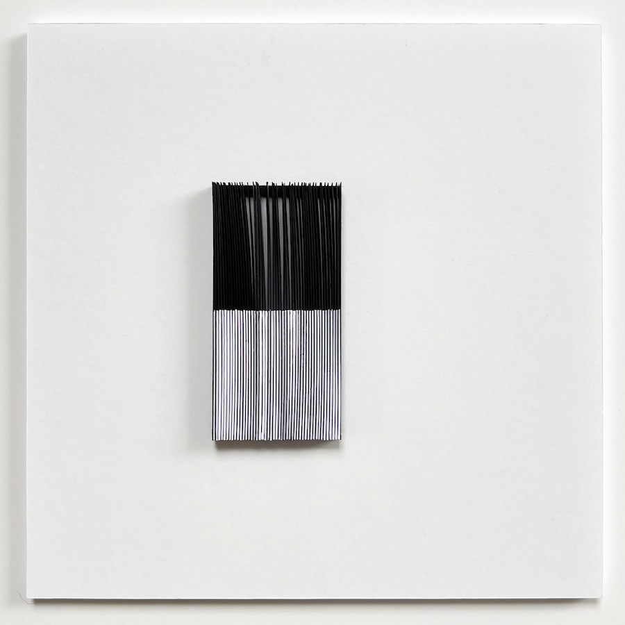 251 lines, 11th April, 200 white and 51 black strips of paper in 15x15cm foam board.