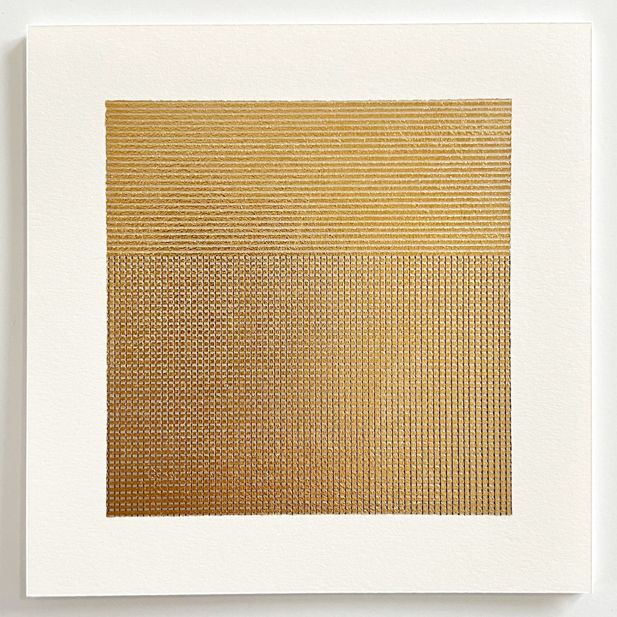 240 lines, 31st March, silver marker and black biro on gold leaf, on paper