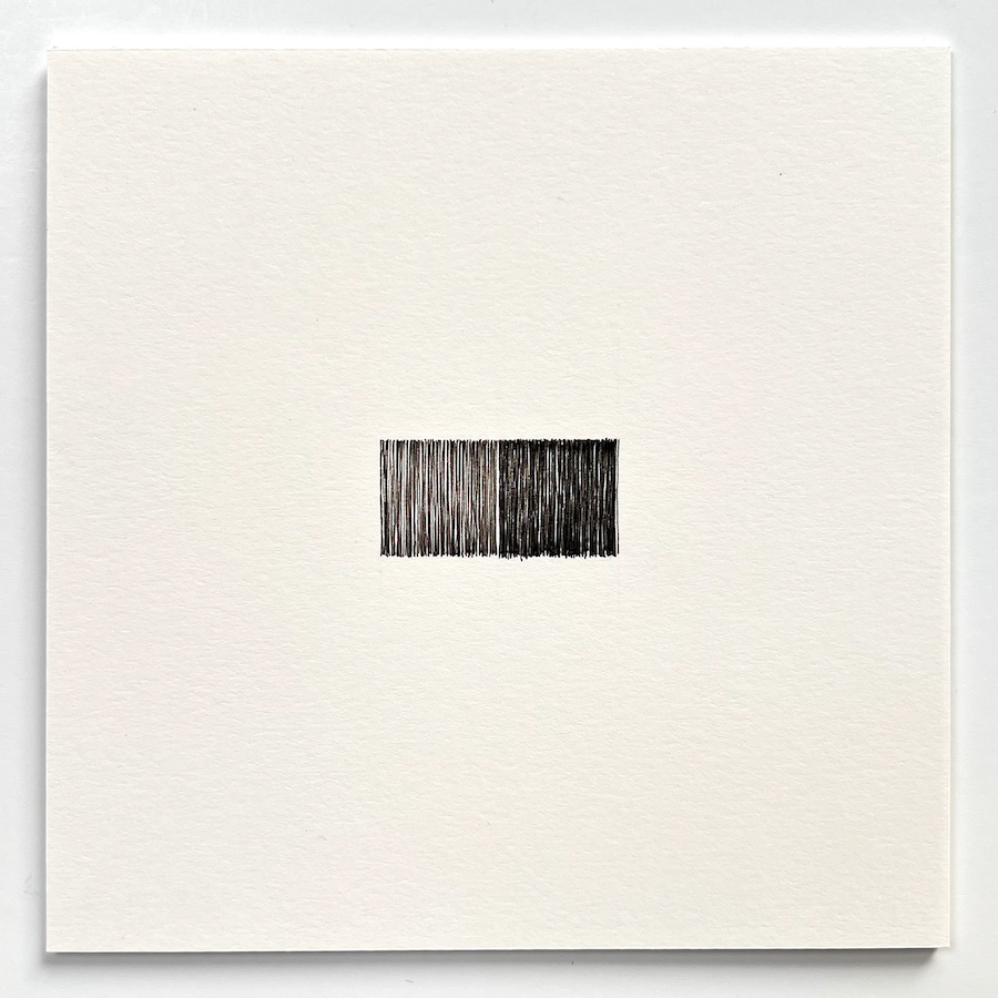 343 lines, 12th July, lines divided into two squares according to the golden ratio: 131 and 212. Fineliner on paper