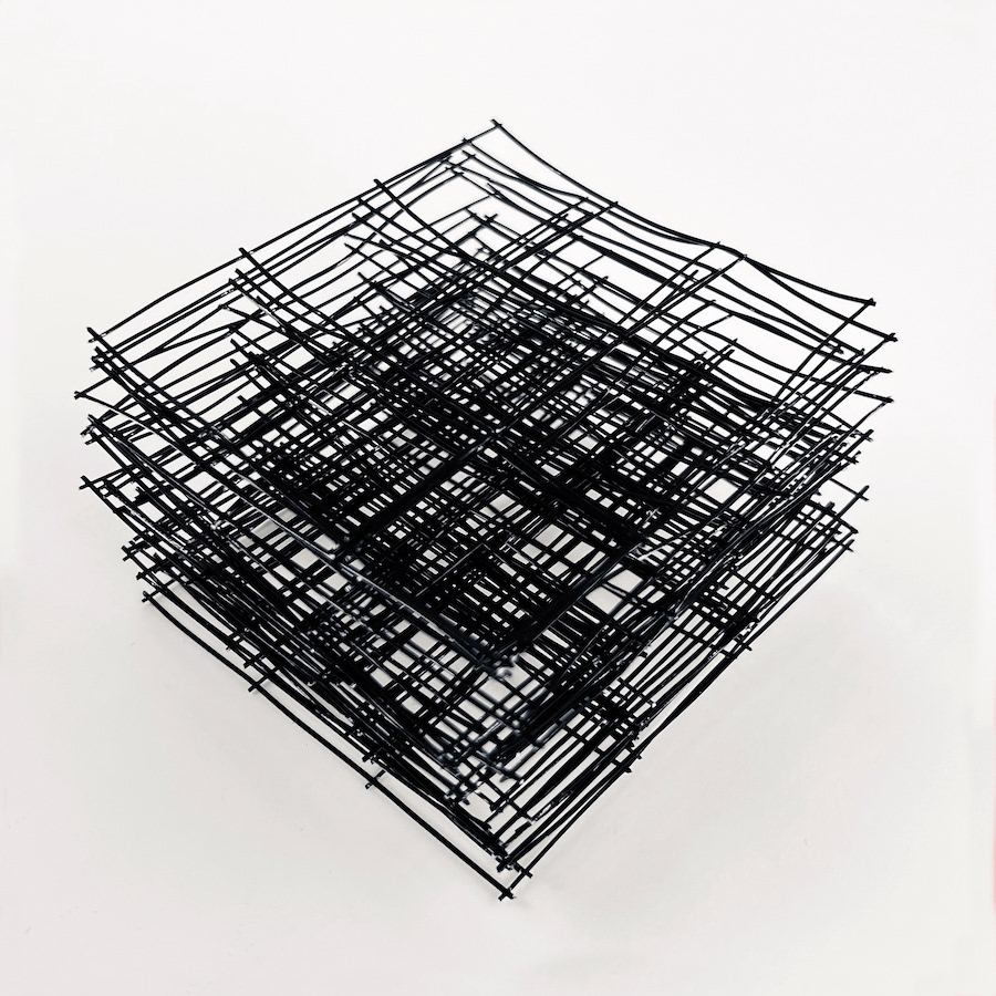 216 lines, 7th march, 27 layers of a kind of chicken wire, painted. Approx 9x9x7cm