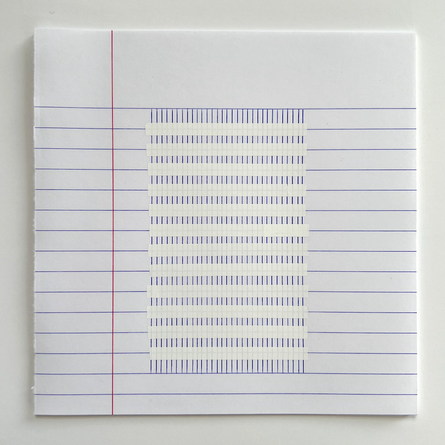 43 lines, 16th September, Bic pen and correction tape on lined paper,