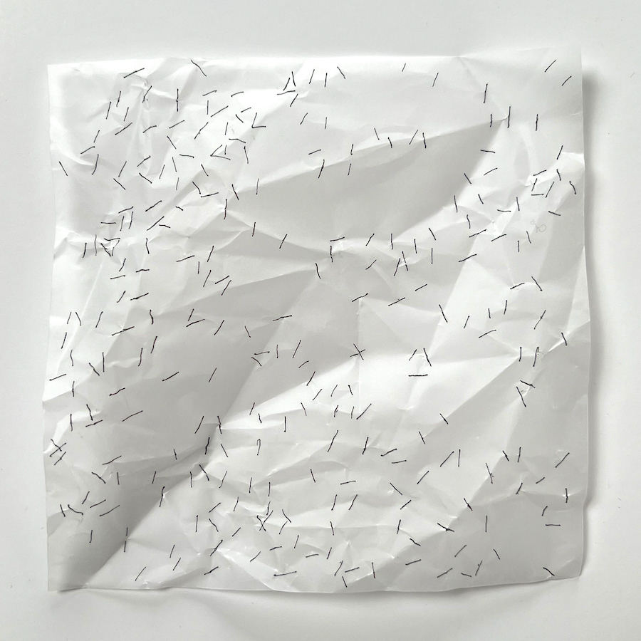 274 lines, 4th May, mapping all creases in a 15x15 cm piece of tracing paper. (Every beginning and end of a crease, every change of direction, every crossing and indentation)