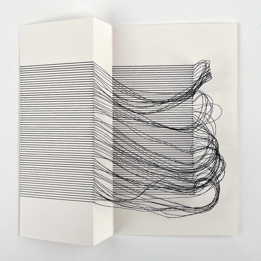 177 lines, 28th January, gel pen and thread on paper, folded to 15x15cm