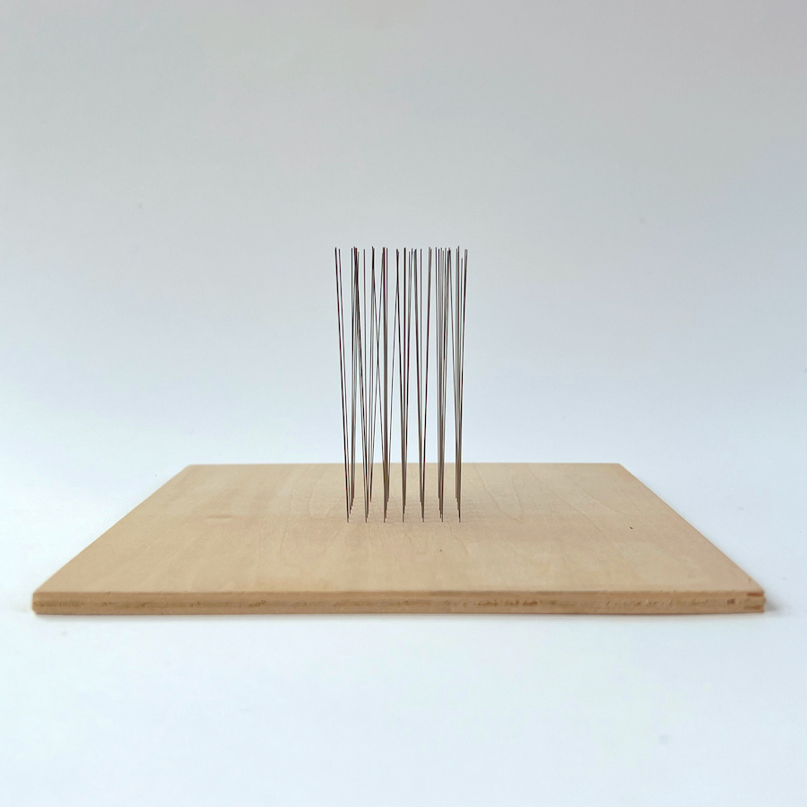 49 lines, 22nd September, steel wire in plywood, 7 rows of 7 lines of 7cm each