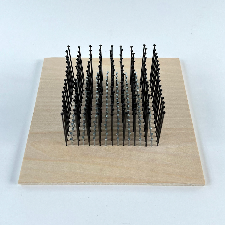 289 lines, 19th May, nails and pins in plywood