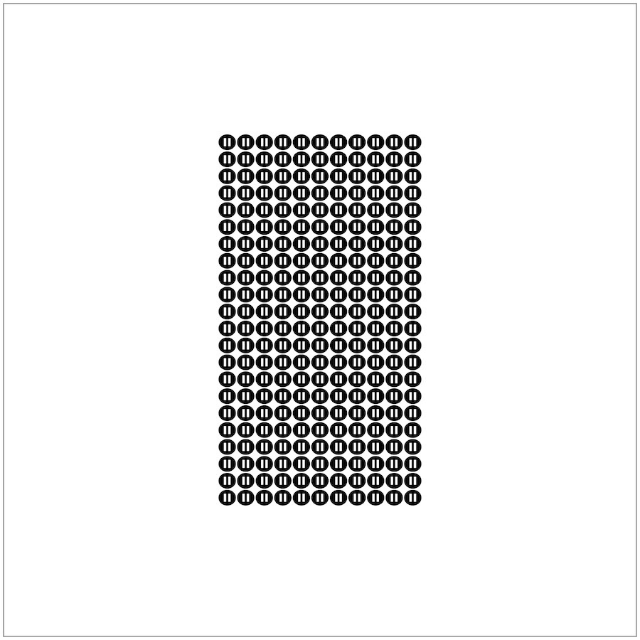 242 lines, 2nd April, 121 ‘pause-button’ icons printed on paper