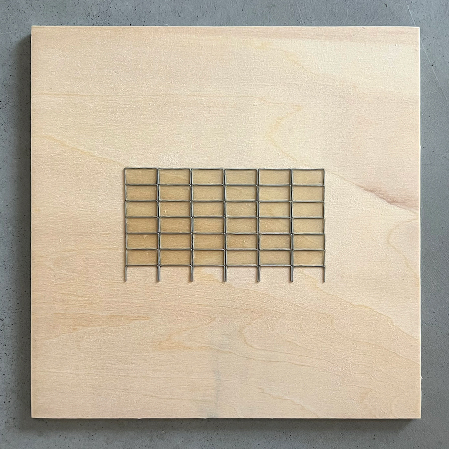 126 lines, 8th December, staples and glue on plywood