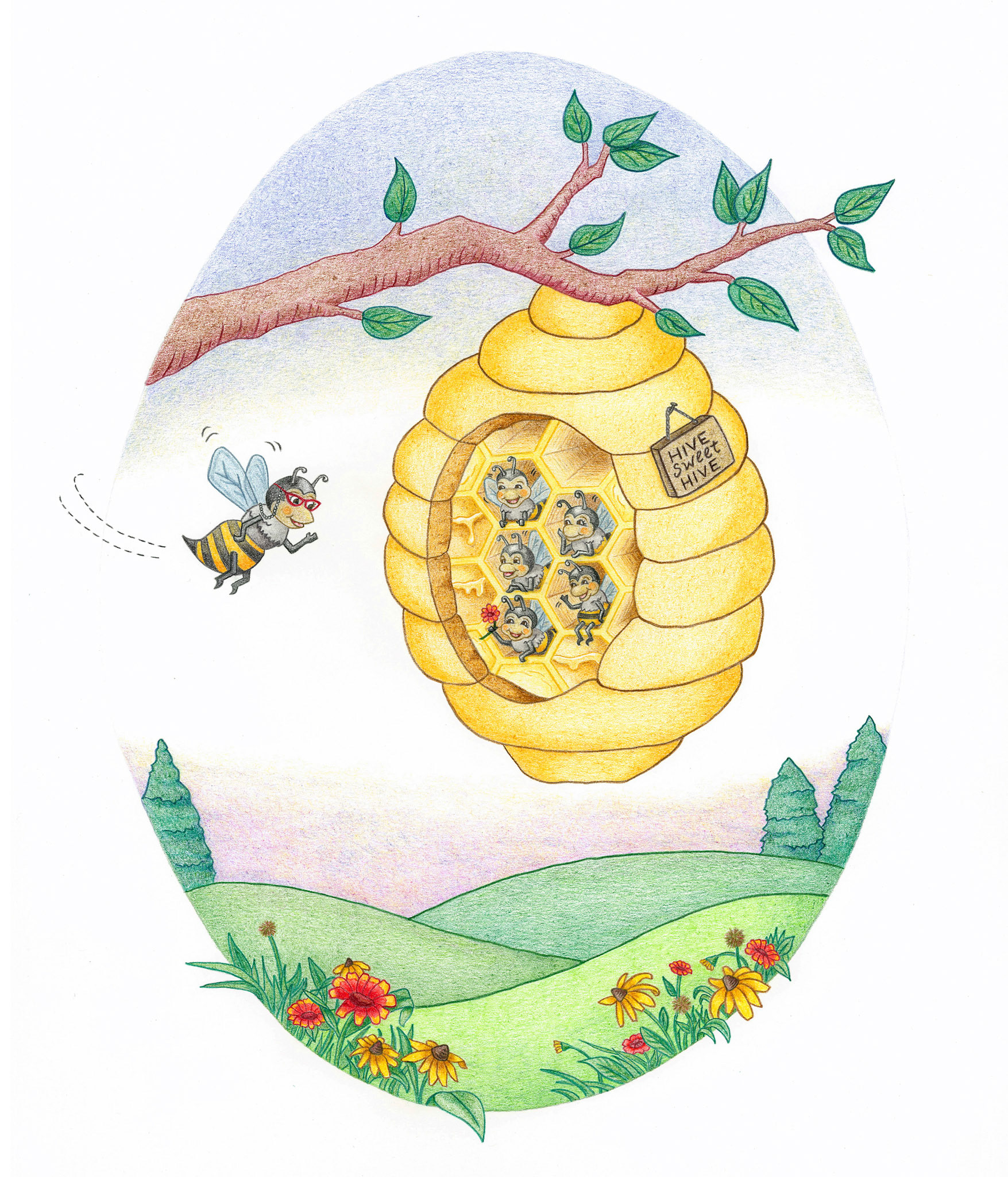 Illustration for the poem Over in the Meadow by Olive A. Wadsworth