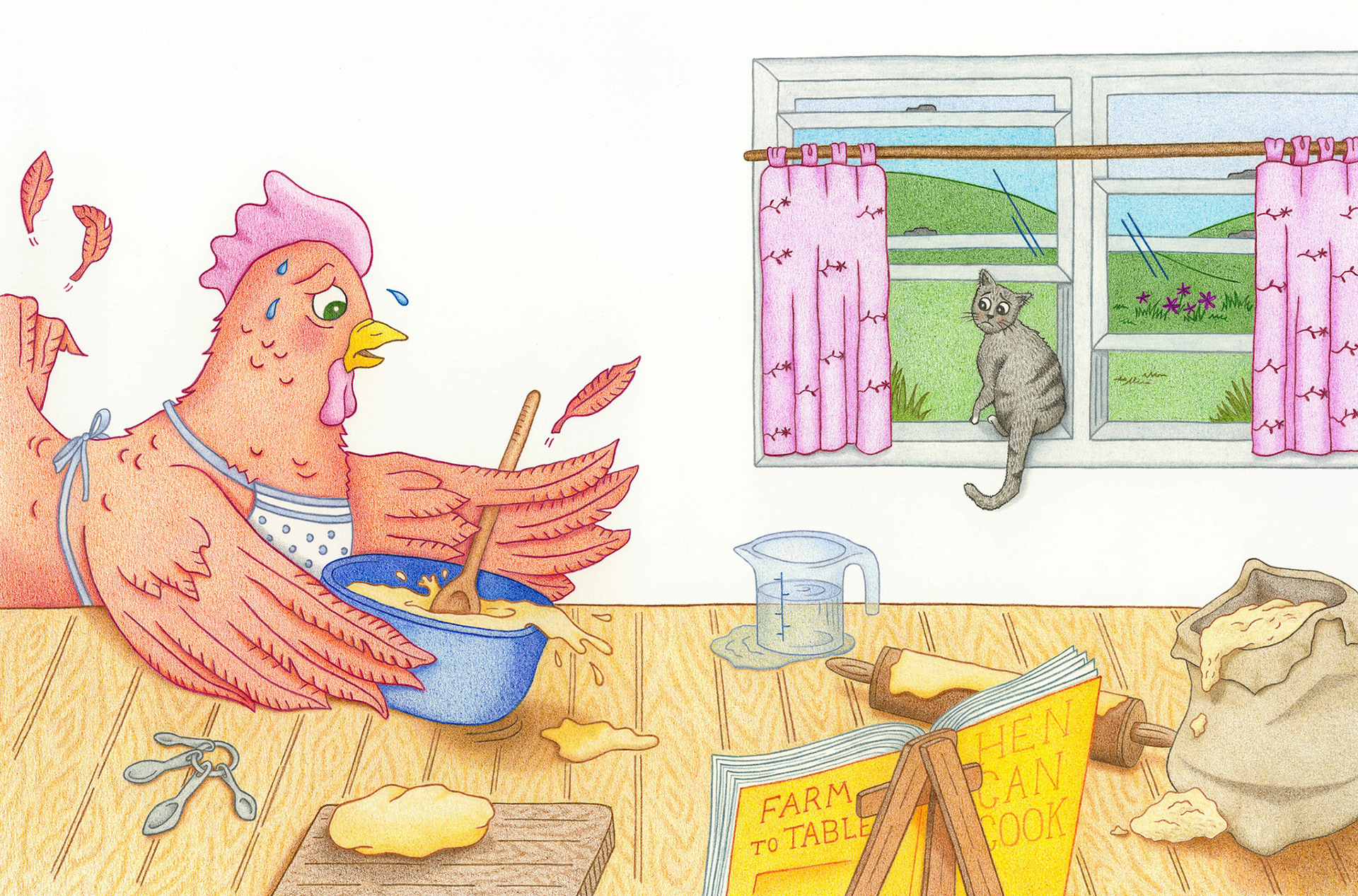 Illustration for an adaptation of The Little Red Hen
