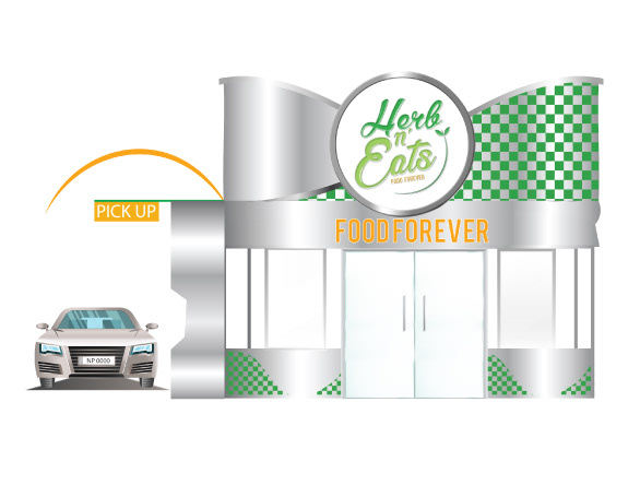 Collaborated with six (6) other designers to bring the concept of a two-prong cafeteria to restaurant alive. The goal is to reduce obesity and promote healthy eating early in life. Herb and Eats would accomplish this by providing healthy options to children at school and giving families the option to come to our restaurants as well. I came up with the restaurant name which is a tongue twister 'Herb n eats' = 'Urban eats." I also designed the exterior of the restaurant as displayed below. 
