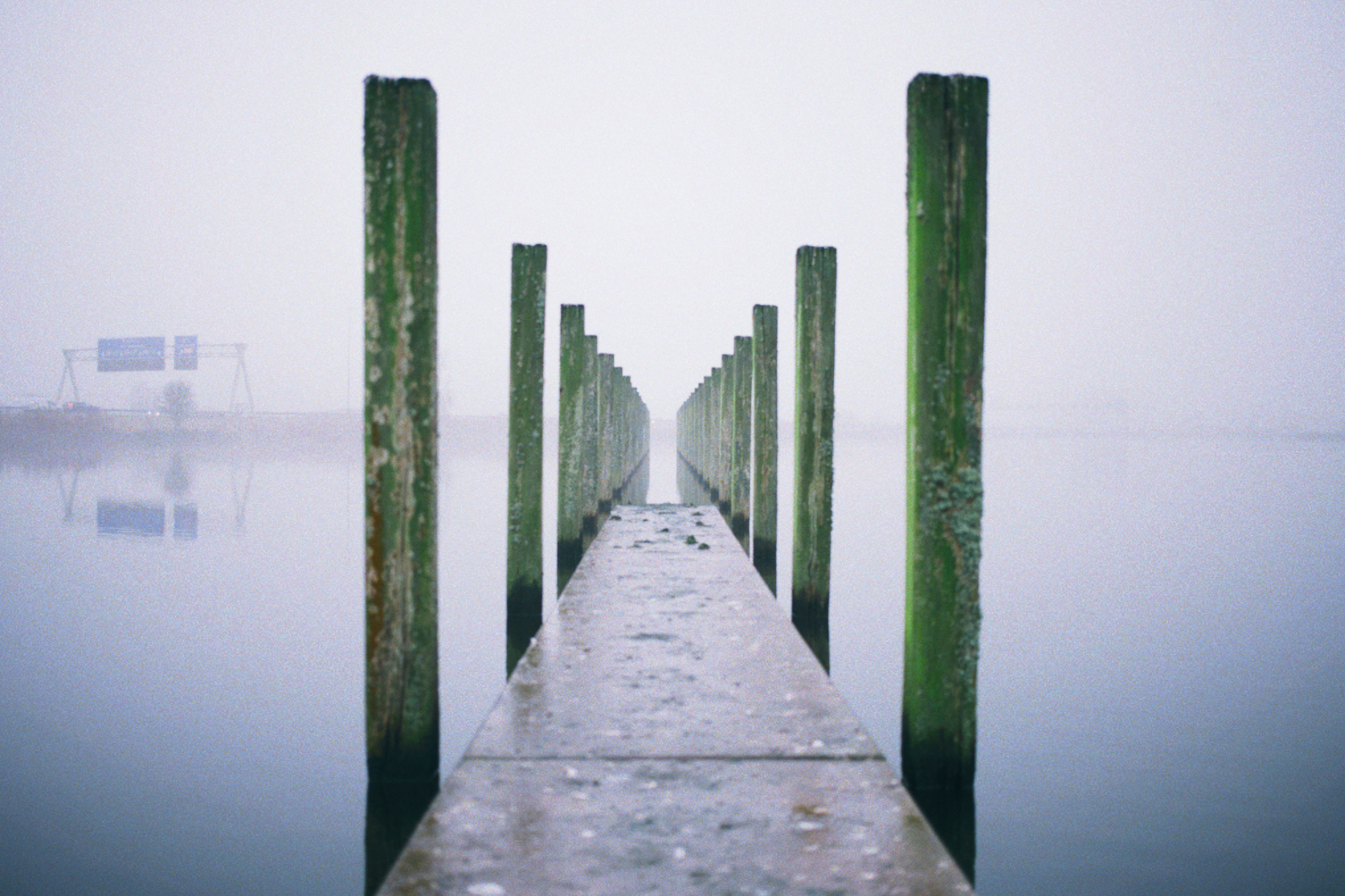 Photo of pier in fog, shot on the Canon 5D Classic.
