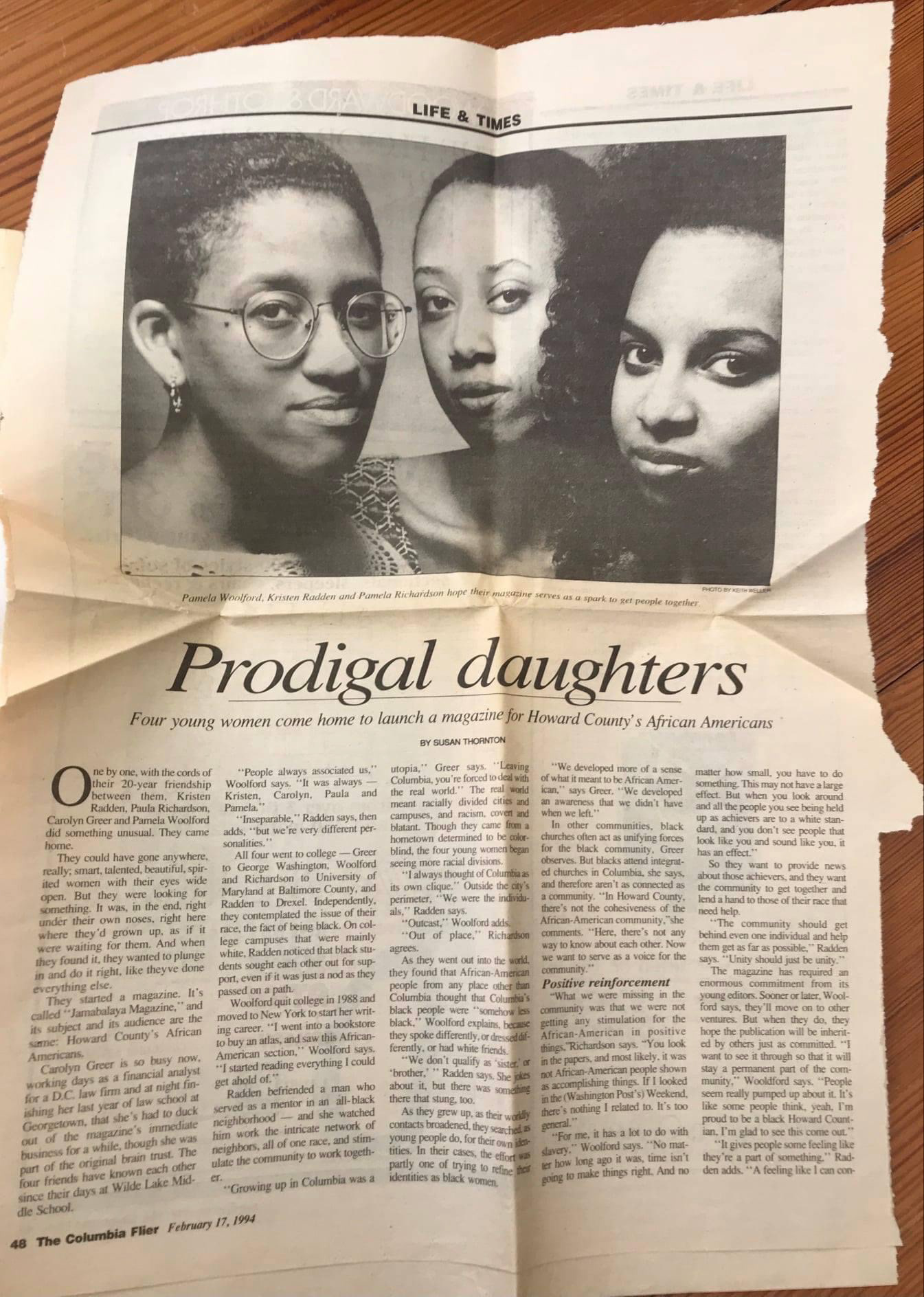 Feature story on Pamela Woolford, Kristen Radden, Paula Richardson, and (not pictured) Carolyn Greer when they cofounded Jambalaya, Inc., in the early 1990s.