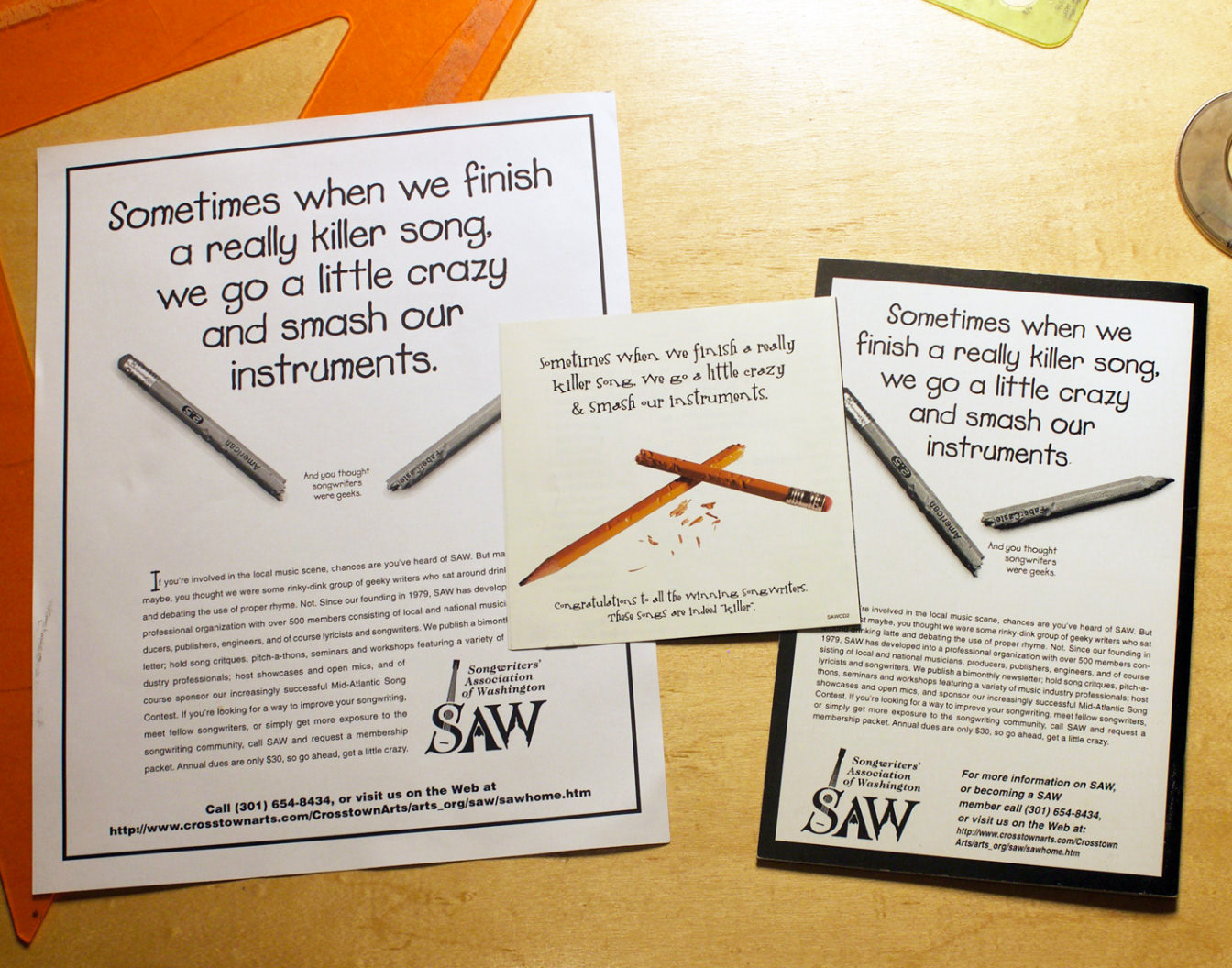 Ads & collateral for the Songwriter's Association of Washington, DC's annual song contest.