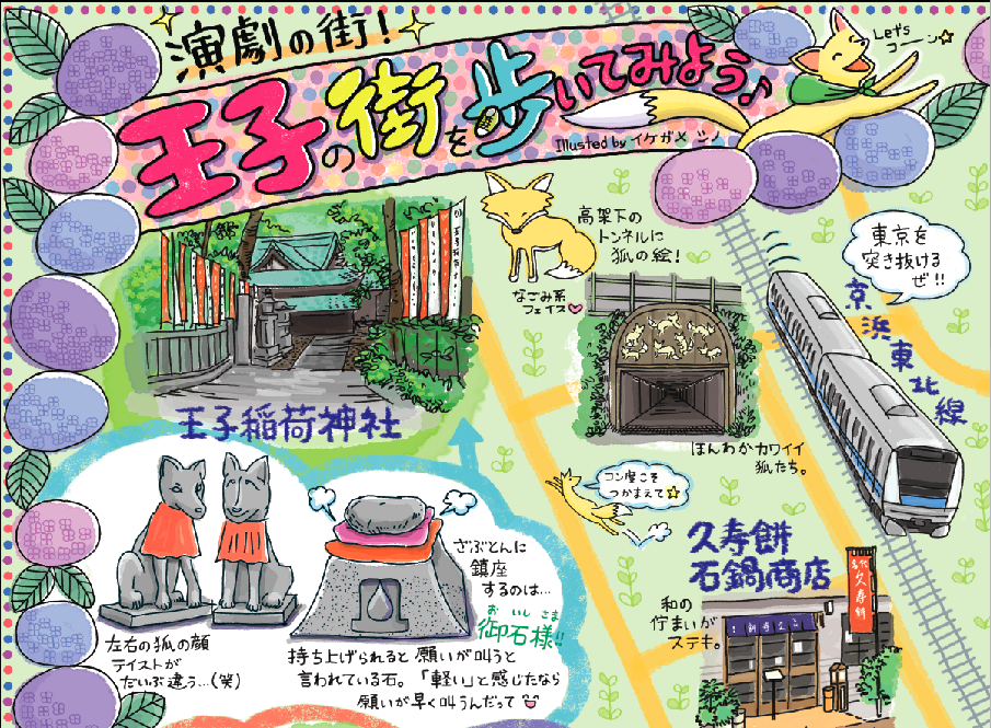 王子小劇場「佐藤佐吉演劇祭2014+公式パンフレット」マップイラスト　部分（2014年）