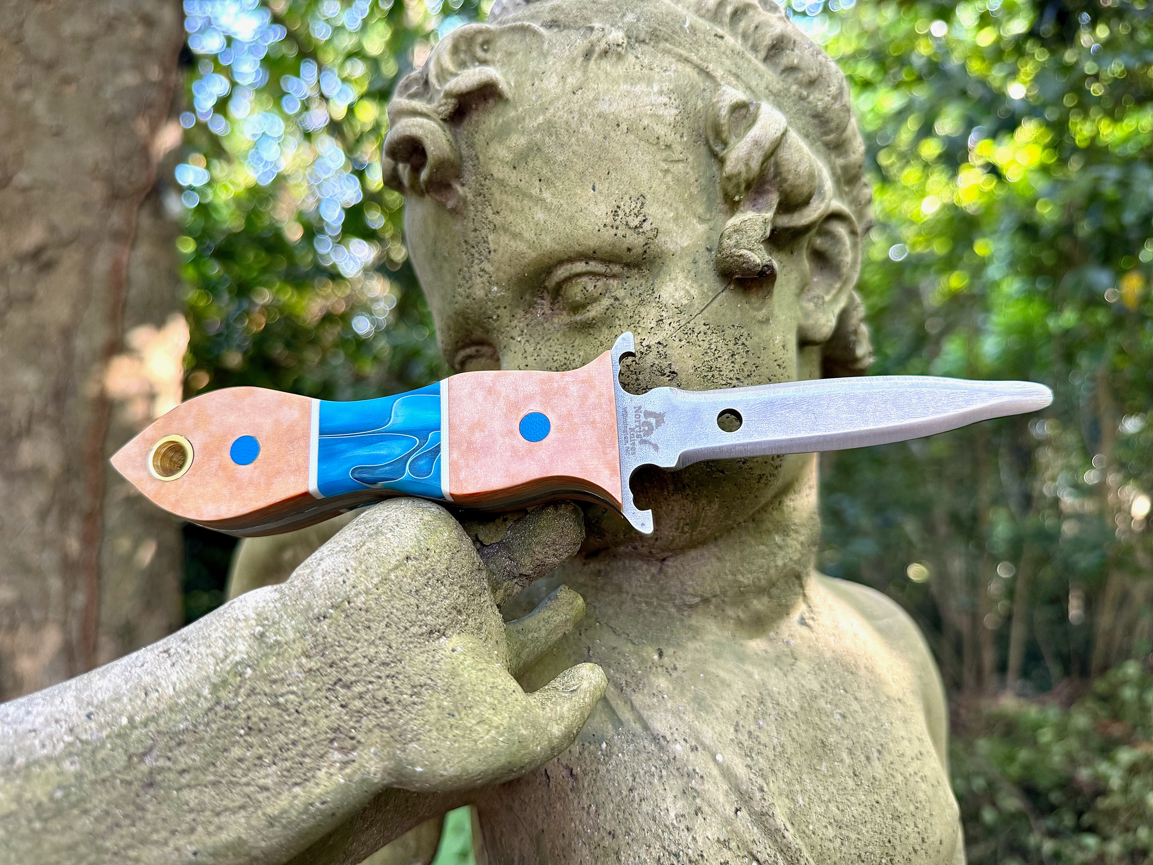 #10 Richlite, Resin Blue inlay, G10 pins, brass lanyard tube