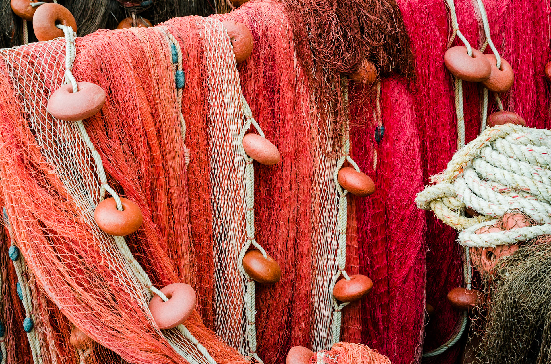 Brilliant red fishing nets