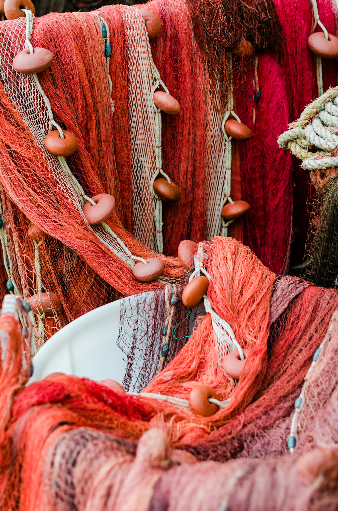 Various red fishing nets