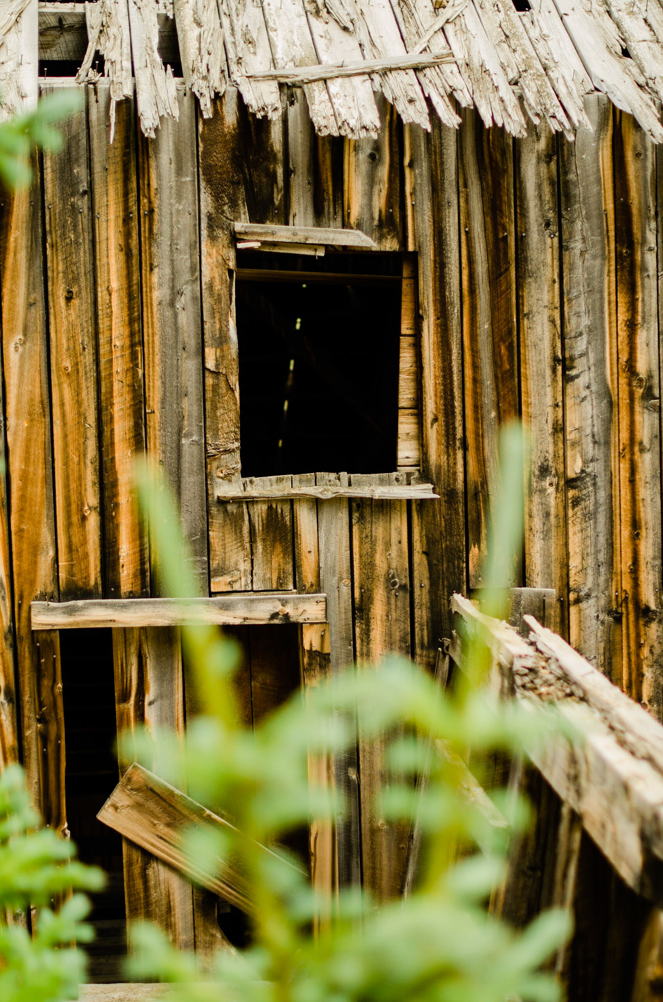 Weathered wooden window of old Colorado mine